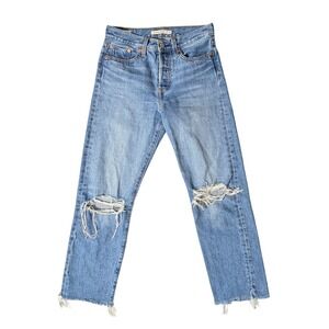 Levi's Premium Wedgie Straight Jeans Big E Distressed Raw Hem Button Fly 25